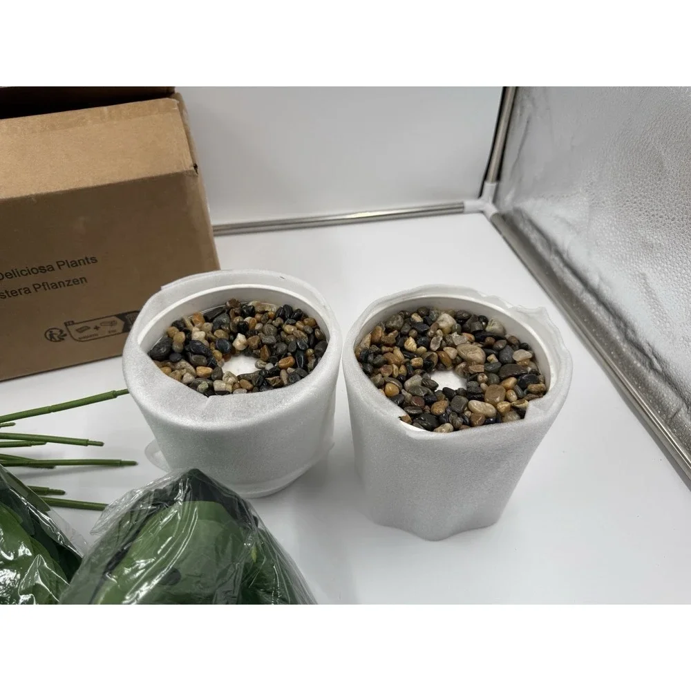 Set Of 2 Artificial Monstera Deliciosa Plants In Pots Fake Tropical Palm Tree